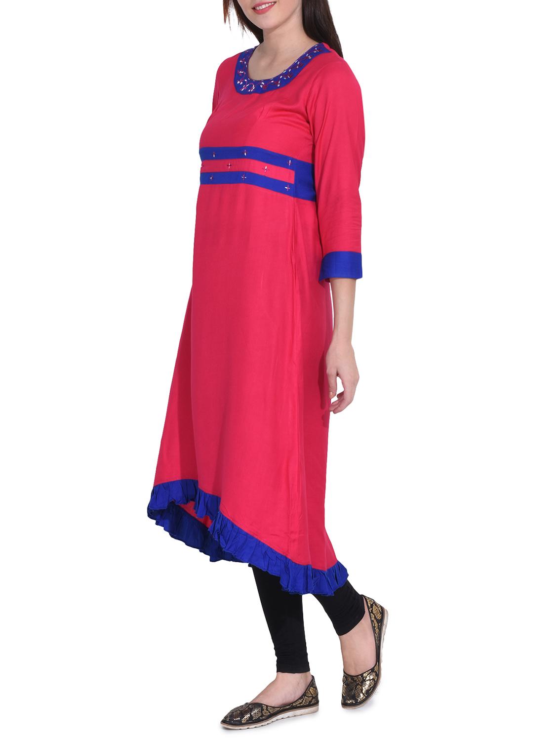 pink rayon flared kurta - 14329242 - Zoom Image - 2