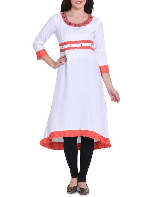 white rayon a-line kurta - 14329243 - Standard Image - 1