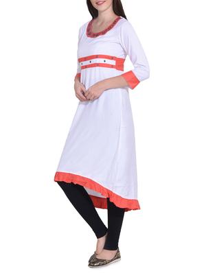white rayon a-line kurta - 14329243 - Standard Image - 2