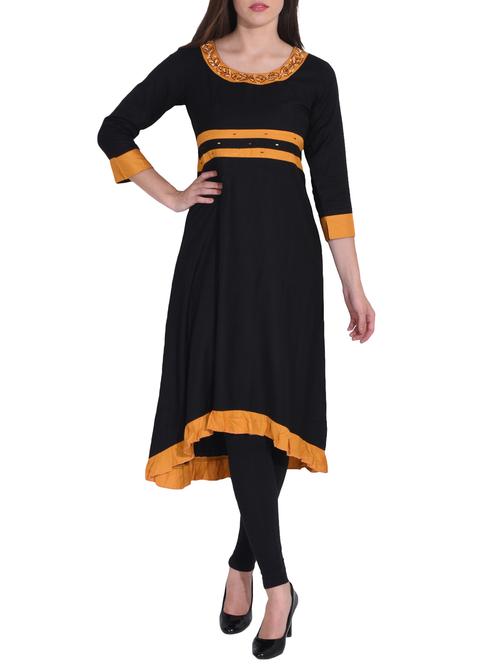black rayon high low kurta - 14329246 - Standard Image - 1