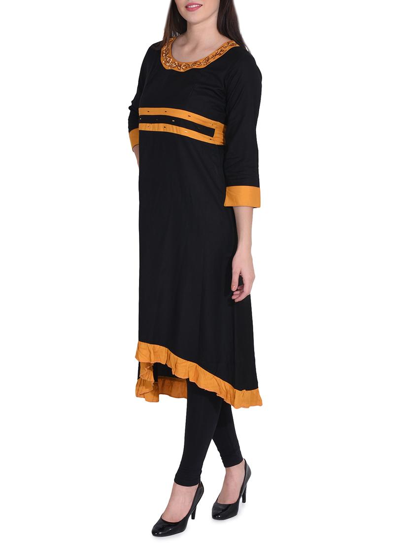 black rayon high low kurta - 14329246 - Zoom Image - 2