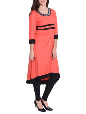 orange rayon high low kurta - 14329247 - Standard Image - 2