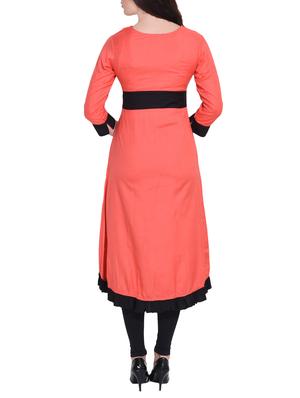 orange rayon high low kurta - 14329247 - Standard Image - 3