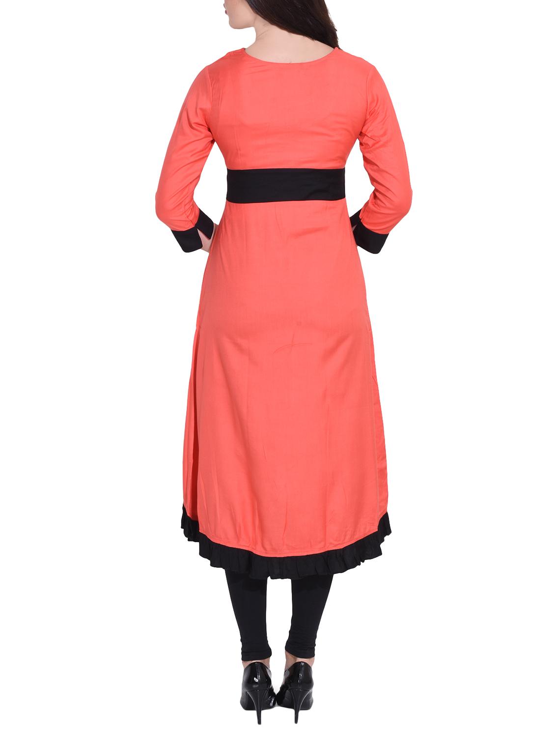orange rayon high low kurta - 14329247 - Zoom Image - 3