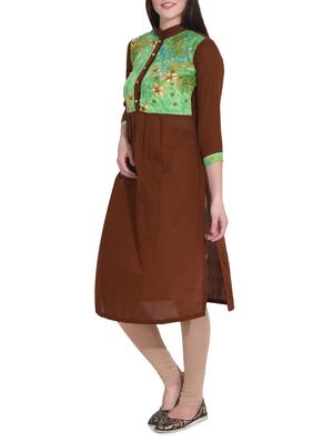 brown crepe straight kurta - 14329255 - Standard Image - 2