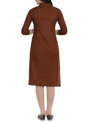 brown crepe straight kurta - 14329255 - Standard Image - 3