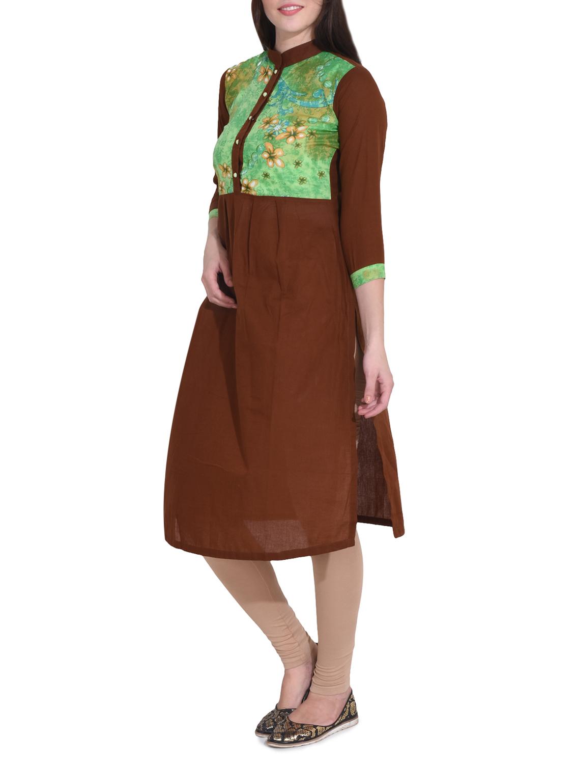 brown crepe straight kurta - 14329255 - Zoom Image - 2