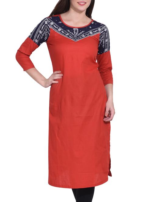 red cotton straight kurta - 14329257 - Standard Image - 1