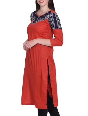 red cotton straight kurta - 14329257 - Standard Image - 2