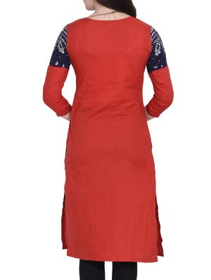 red cotton straight kurta - 14329257 - Standard Image - 3