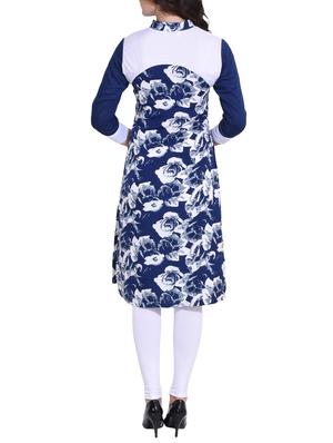 blue crepe straight kurta - 14329266 - Standard Image - 3