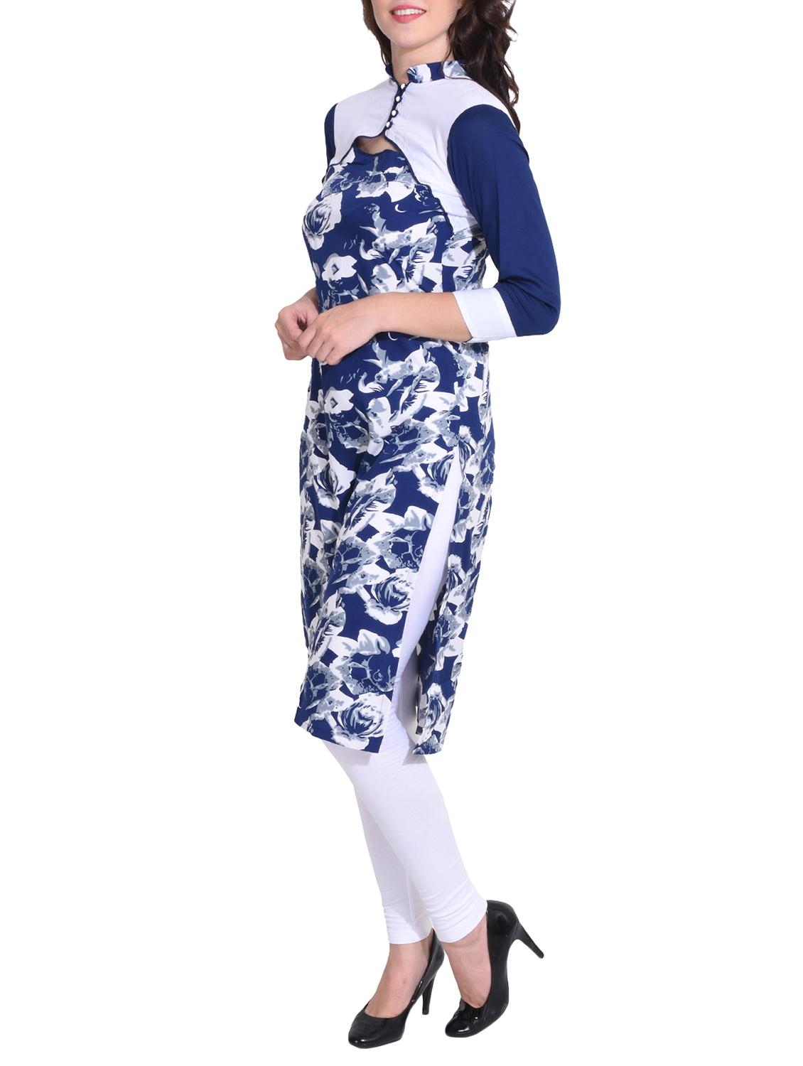 blue crepe straight kurta - 14329266 - Zoom Image - 2