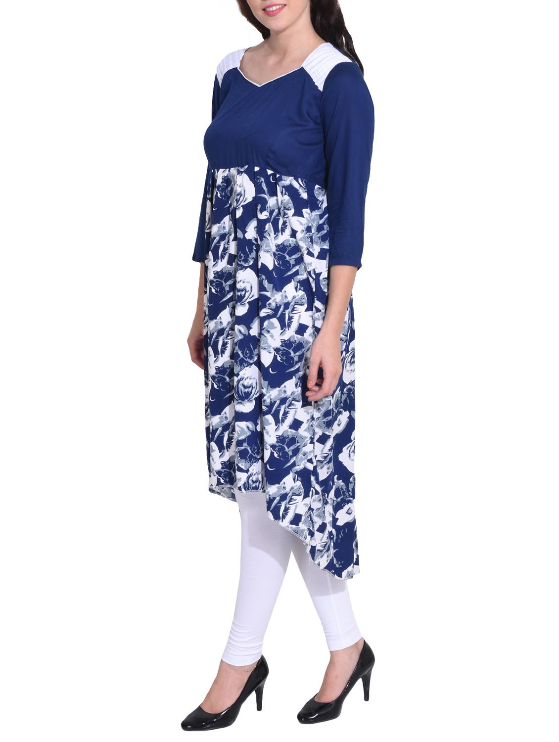 blue crepe high low kurta - 14329268 - Zoom Image - 2