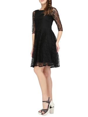 boat neck laced flared dress - 14331056 - Standard Image - 2