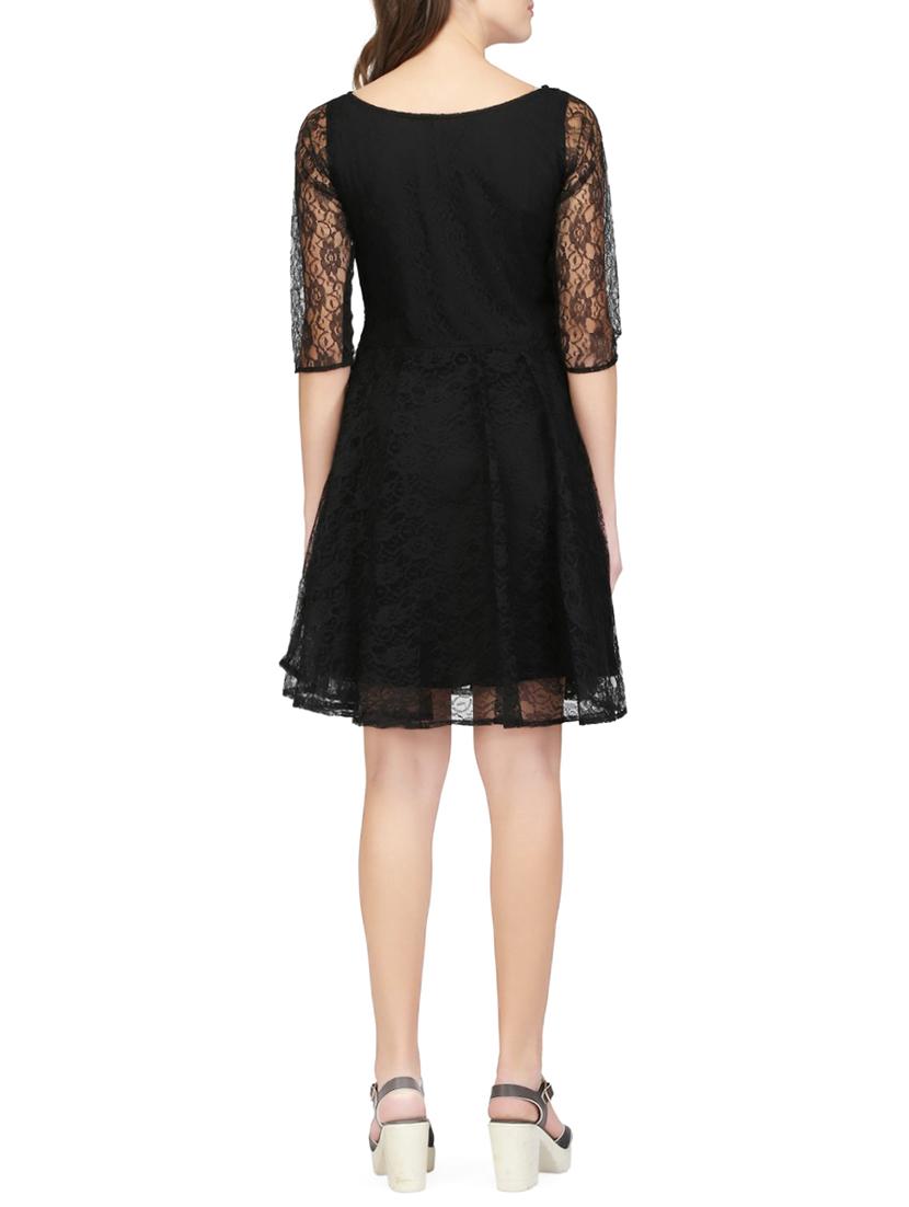 boat neck laced flared dress - 14331056 - Zoom Image - 3