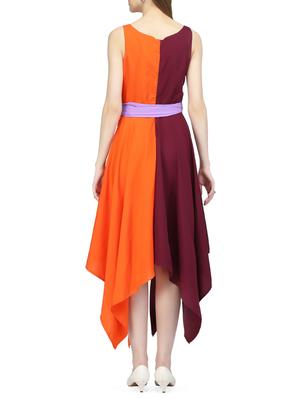 orange crepe asymmetric dress - 14331063 - Standard Image - 3