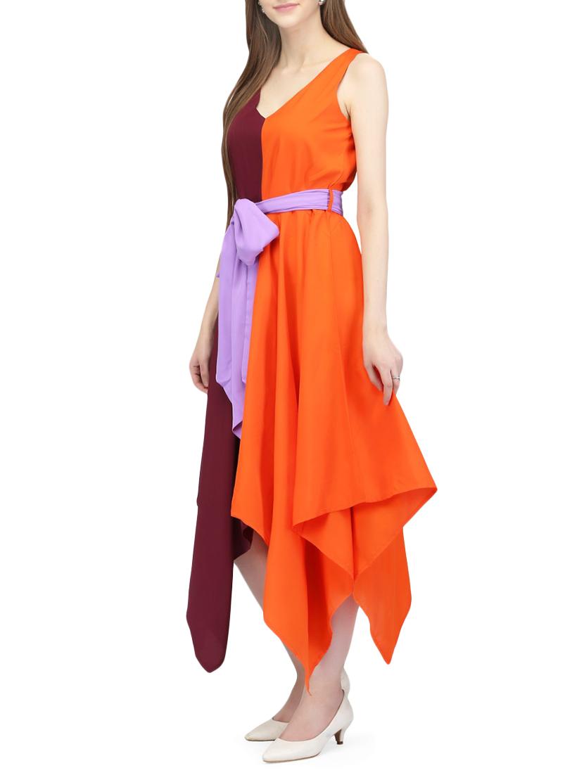 orange crepe asymmetric dress - 14331063 - Zoom Image - 2