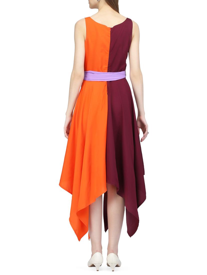 orange crepe asymmetric dress - 14331063 - Zoom Image - 3