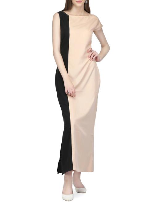 beige crepe maxi dress - 14331076 - Standard Image - 1