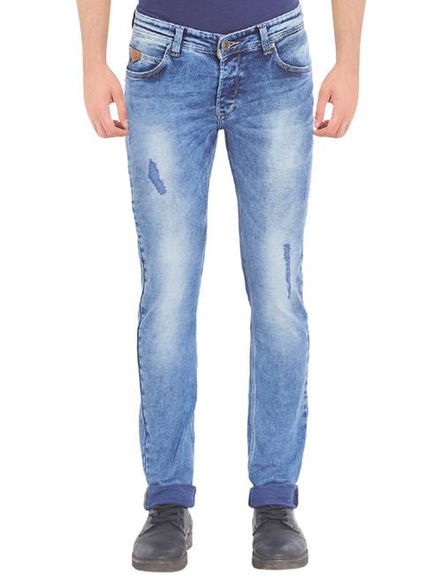 blue light washed ripped denim jeans - 14332047 - Standard Image - 1