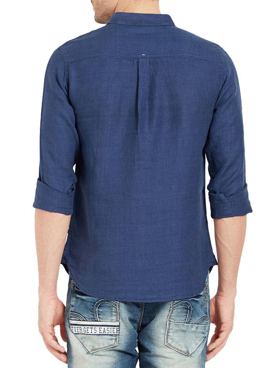blue linen casual shirt - 14332064 - Zoom Image - 3