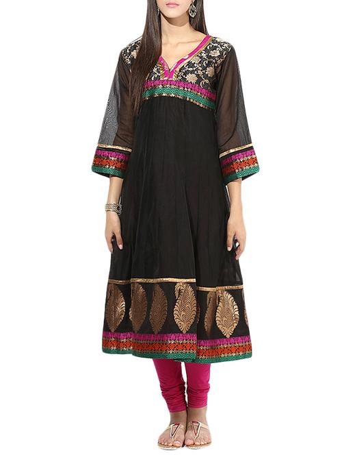 black chanderi anarkali kurta - 14332336 - Very Small Image - 1