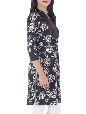 black crepe straight kurta - 14333906 - Standard Image - 2