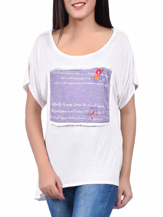 white printed cotton regular top