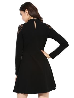 mock neck lace panel skater dress - 14334122 - Standard Image - 3