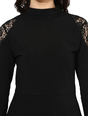 mock neck lace panel skater dress - 14334122 - Standard Image - 5