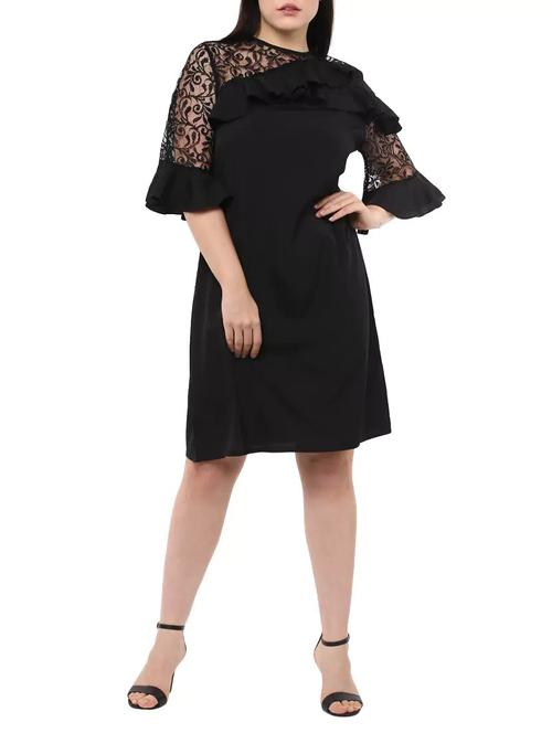 lace panel ruffle detail sheath dress - 14334454 - Standard Image - 1