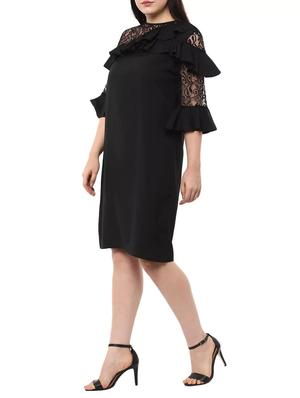 lace panel ruffle detail sheath dress - 14334454 - Standard Image - 3
