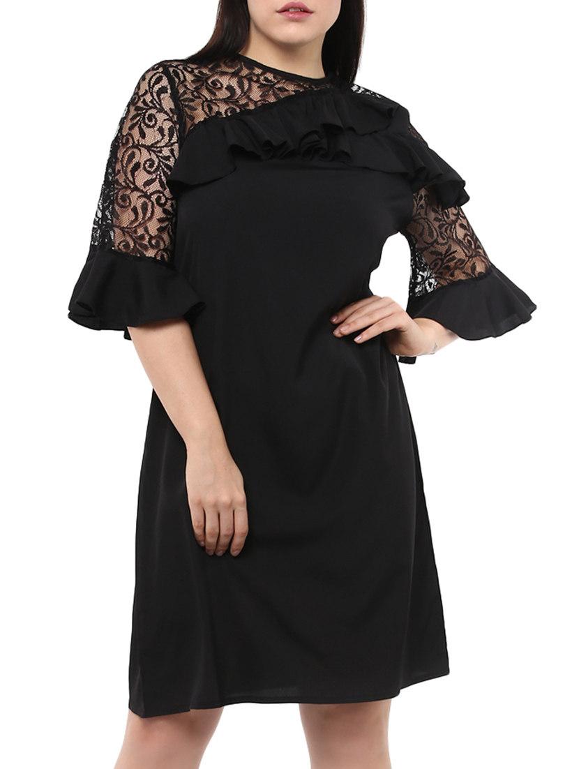 lace panel ruffle detail sheath dress - 14334454 - Zoom Image - 2