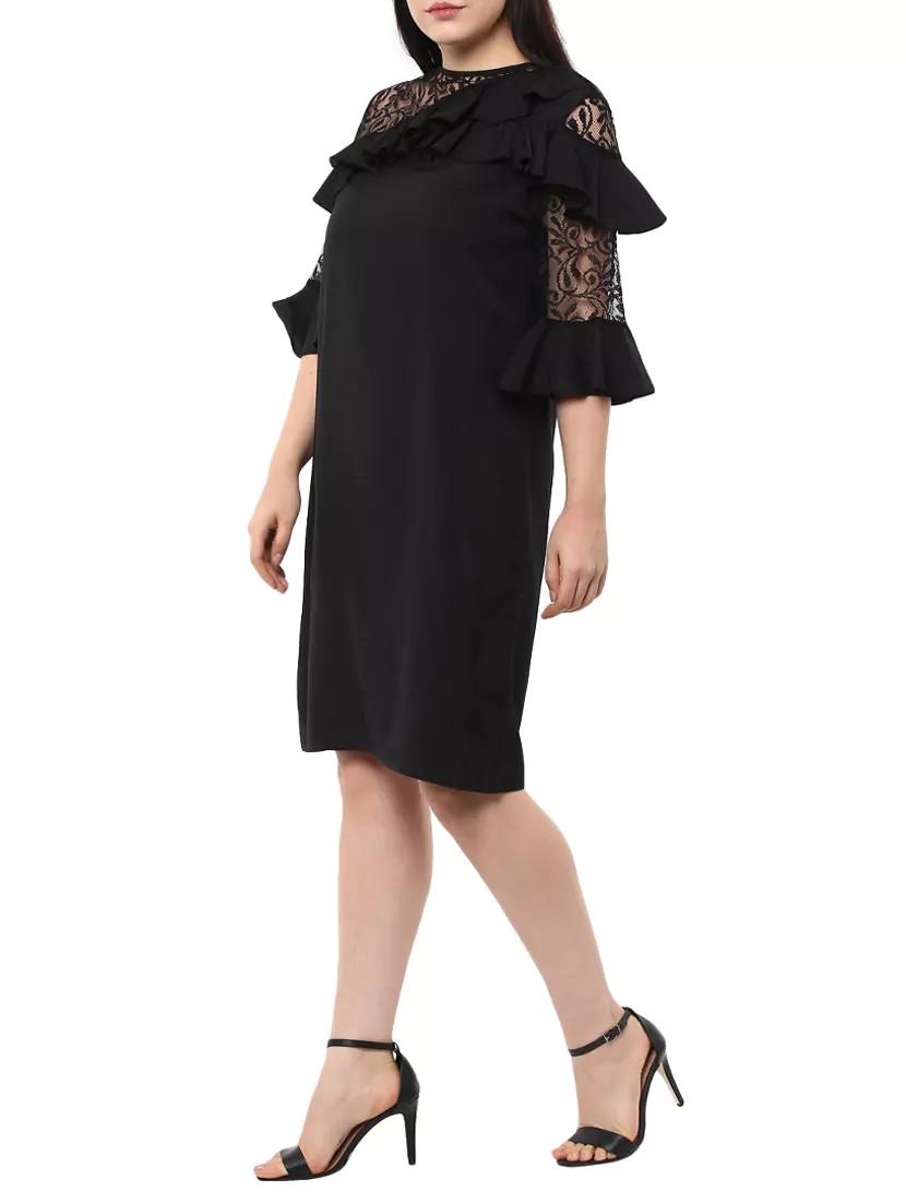 lace panel ruffle detail sheath dress - 14334454 - Zoom Image - 3