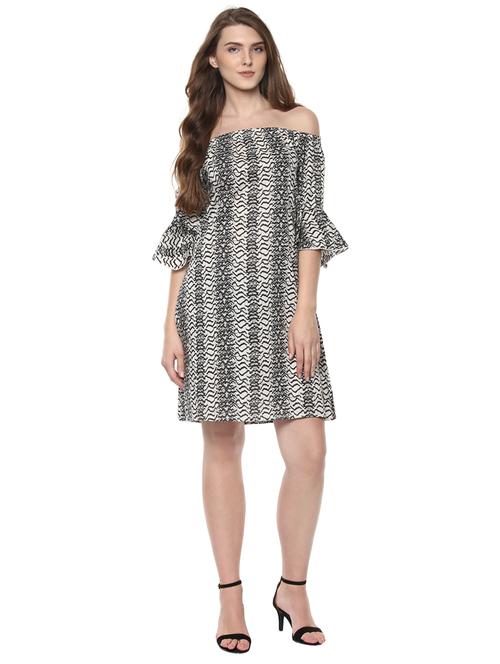 white printed viscose a-line dress - 14334479 - Standard Image - 1