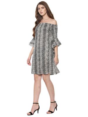 white printed viscose a-line dress - 14334479 - Standard Image - 2