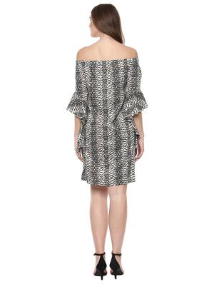 white printed viscose a-line dress - 14334479 - Standard Image - 3