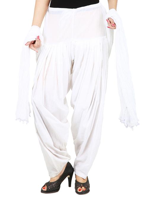 White cotton salwar & dupatta combo - 14338129 - Very Small Image - 1
