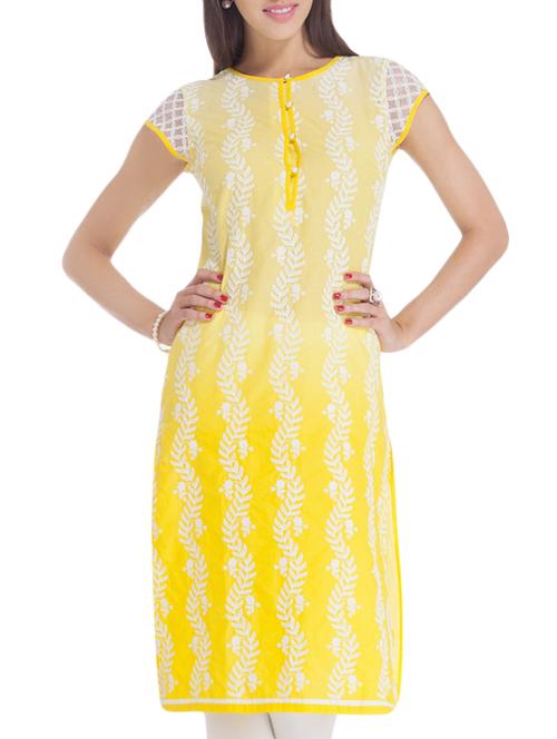 yellow rayon straight kurta - 14338593 - Very Small Image - 1