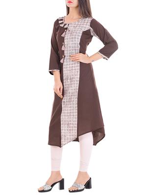 brown cotton asymmetric kurta - 14338687 - Standard Image - 2