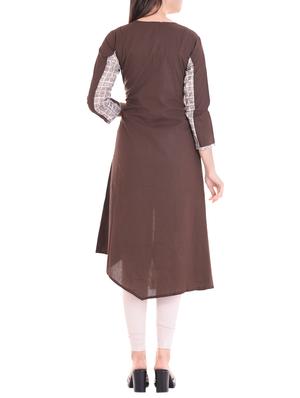 brown cotton asymmetric kurta - 14338687 - Standard Image - 3