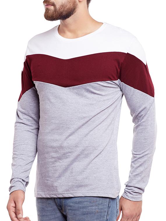 grey cotton color block t-shirt - 14340072 - Zoom Image - 2