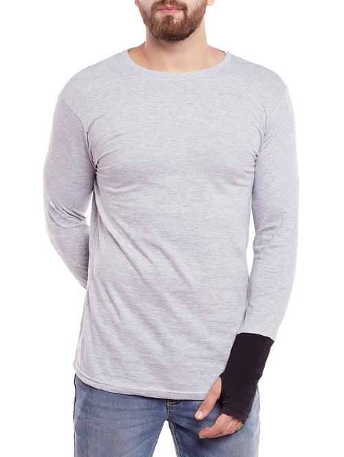 grey colorblock thumb hole t-shirt - 14340075 - Standard Image - 1