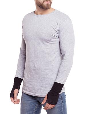 grey colorblock thumb hole t-shirt - 14340075 - Standard Image - 2