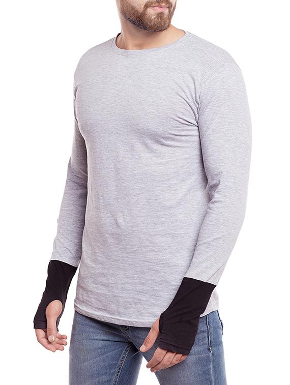 grey colorblock thumb hole t-shirt - 14340075 - Zoom Image - 2