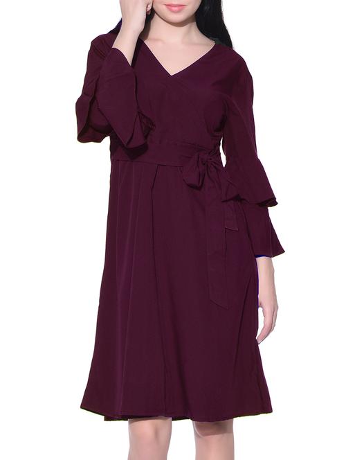 wine crepe ruffle dress - 14341823 - Standard Image - 1