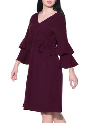 wine crepe ruffle dress - 14341823 - Standard Image - 2