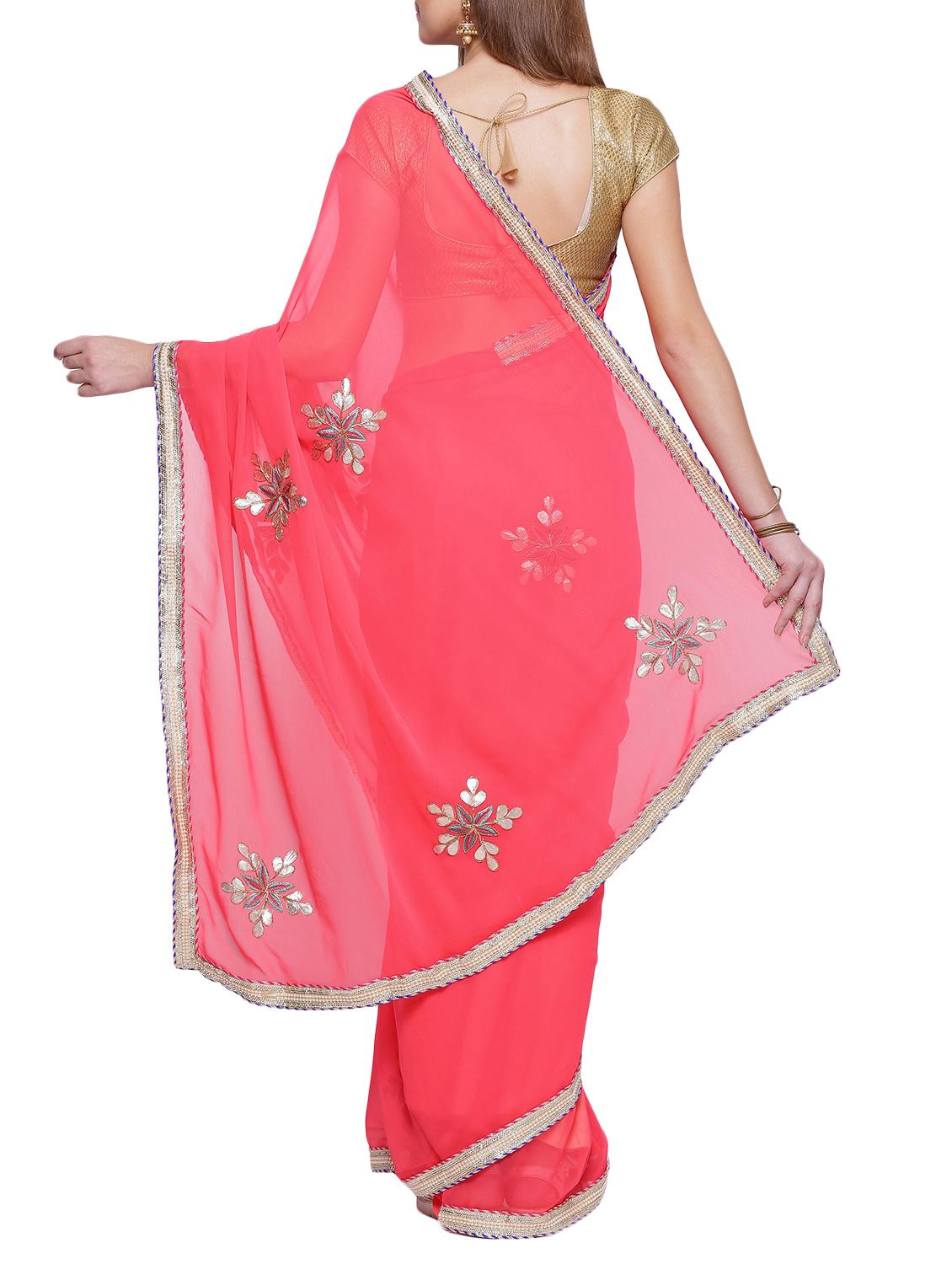 gota patti lace border saree with blouse - 14343532 - Zoom Image - 2