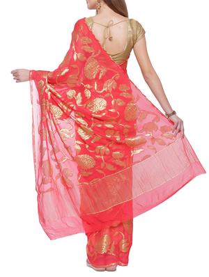 pink georgette woven saree with blouse - 14343534 - Standard Image - 2