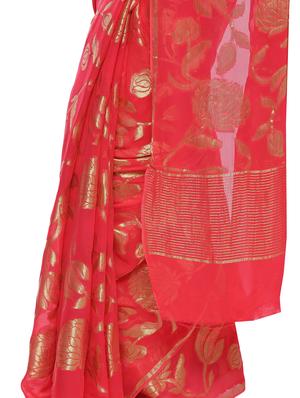 pink georgette woven saree with blouse - 14343534 - Standard Image - 3